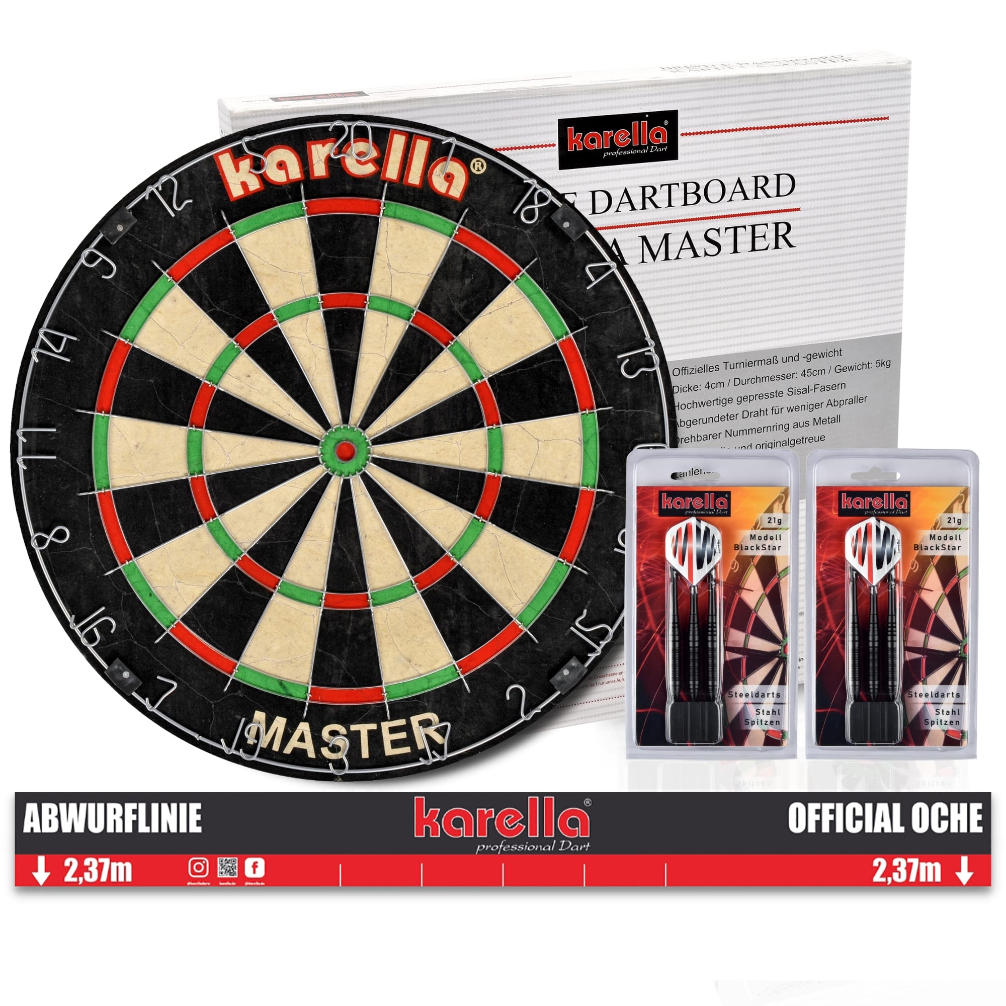 Karella - Dartboard Master im Set inkl. 2 Satz Karella Steeldarts und Karella Abwurflinie – Bild 7