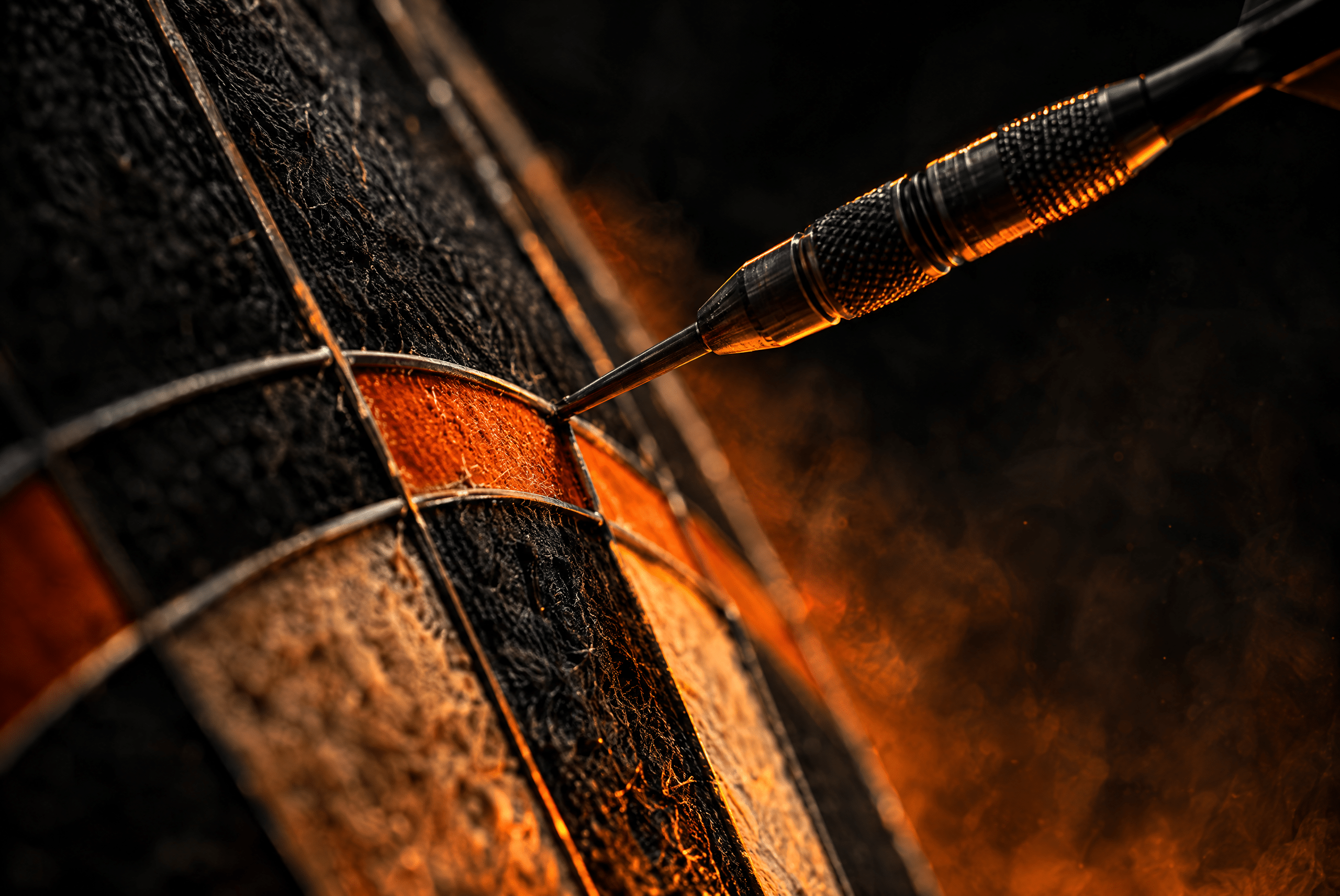 Eigenständige Schwarz-Orange-Symbolillustration: Ein Dart steckt im Doppelring einer Dartscheibe, zum 6:5-Sieg von Martin Schindler gegen Wessel Nijman bei der Darts-EM 2026.