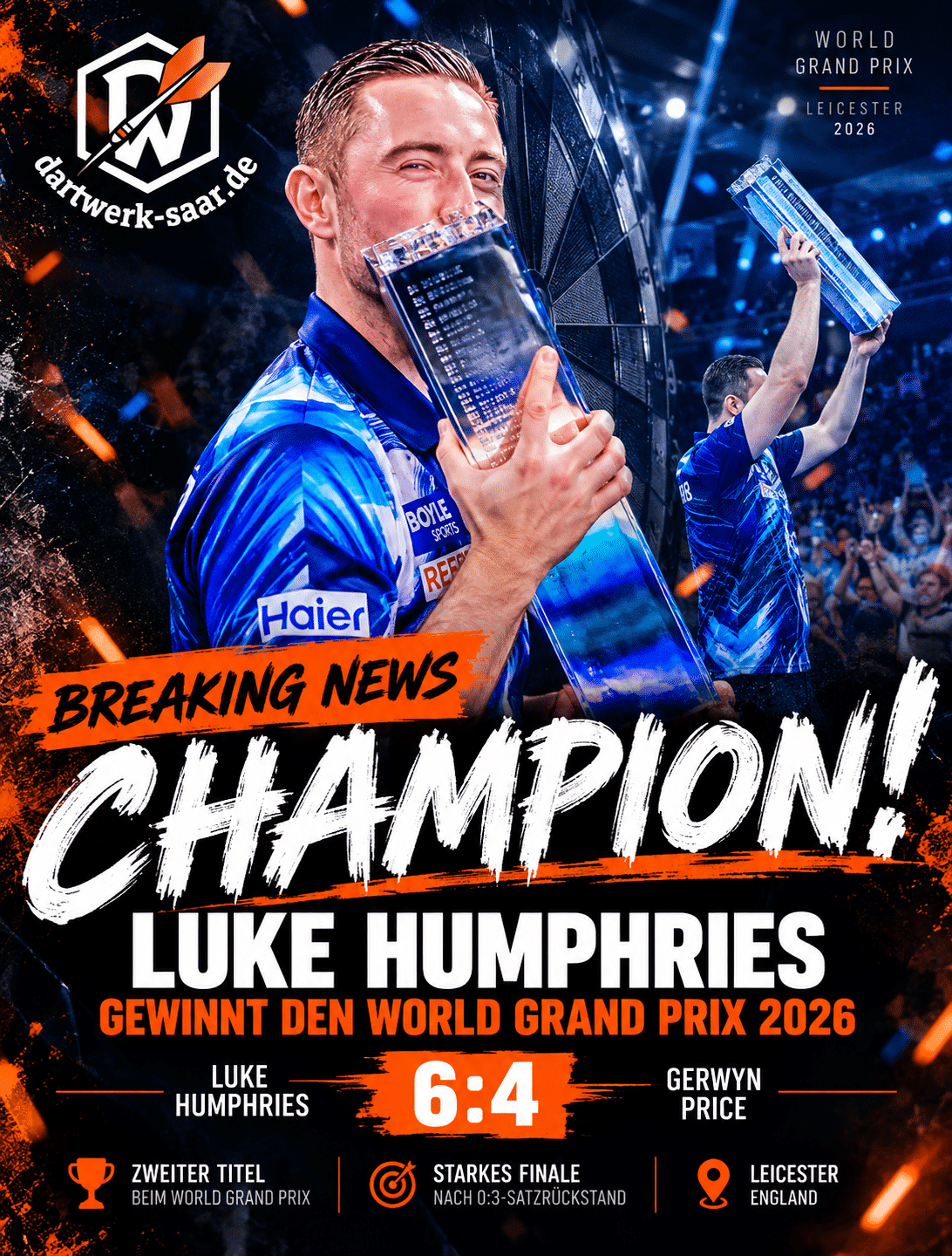 Luke Humphries – Sieger des World Grand Prix 2026 nach 6:4 gegen Gerwyn Price